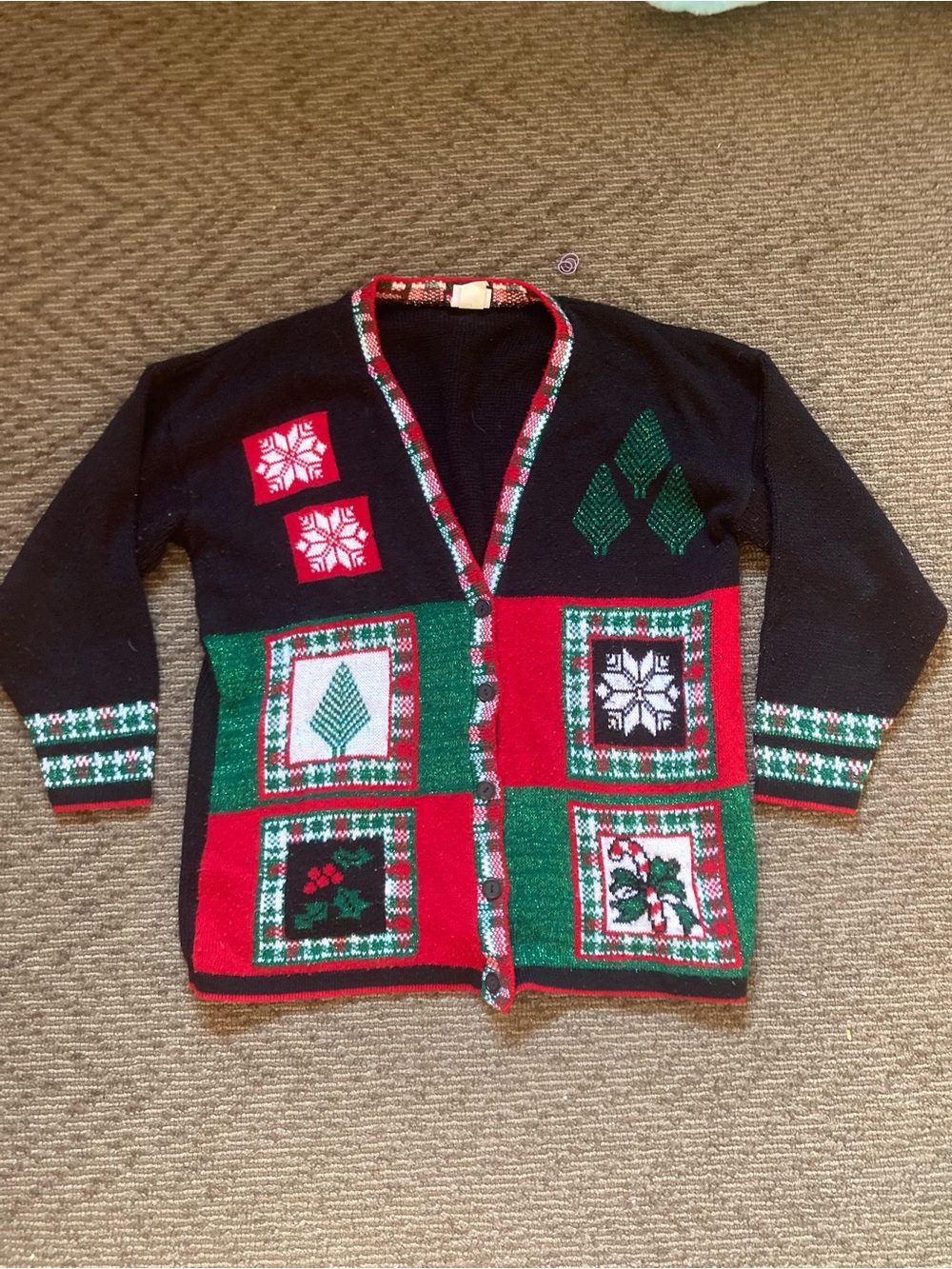 Vintage Made in USA Cardigan Sweater Ugly Christmas Sweater fun Holiday Time 80s